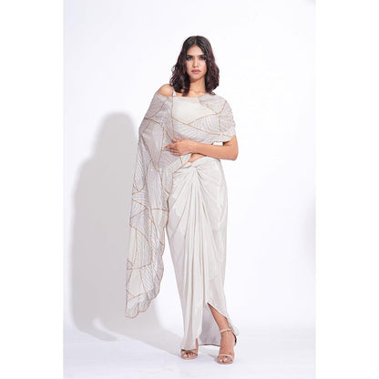 Shruti S Embroidered Taupe Top With Dhoti And Cape