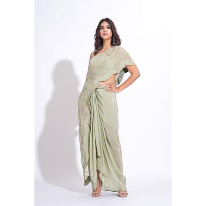 Shruti S Embroidered Green Top With Dhoti And Cape