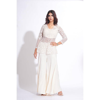 Shruti S Embroidered Off White Kurta With Sharara And Blouse