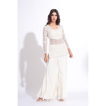 Shruti S Embroidered Off White Kurta With Sharara And Blouse