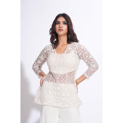 Shruti S Embroidered Off White Kurta With Sharara And Blouse