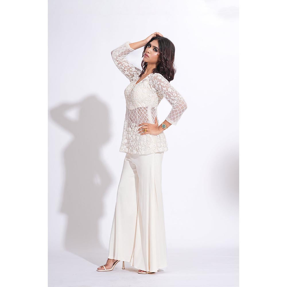 Shruti S Embroidered Off White Kurta With Sharara And Blouse