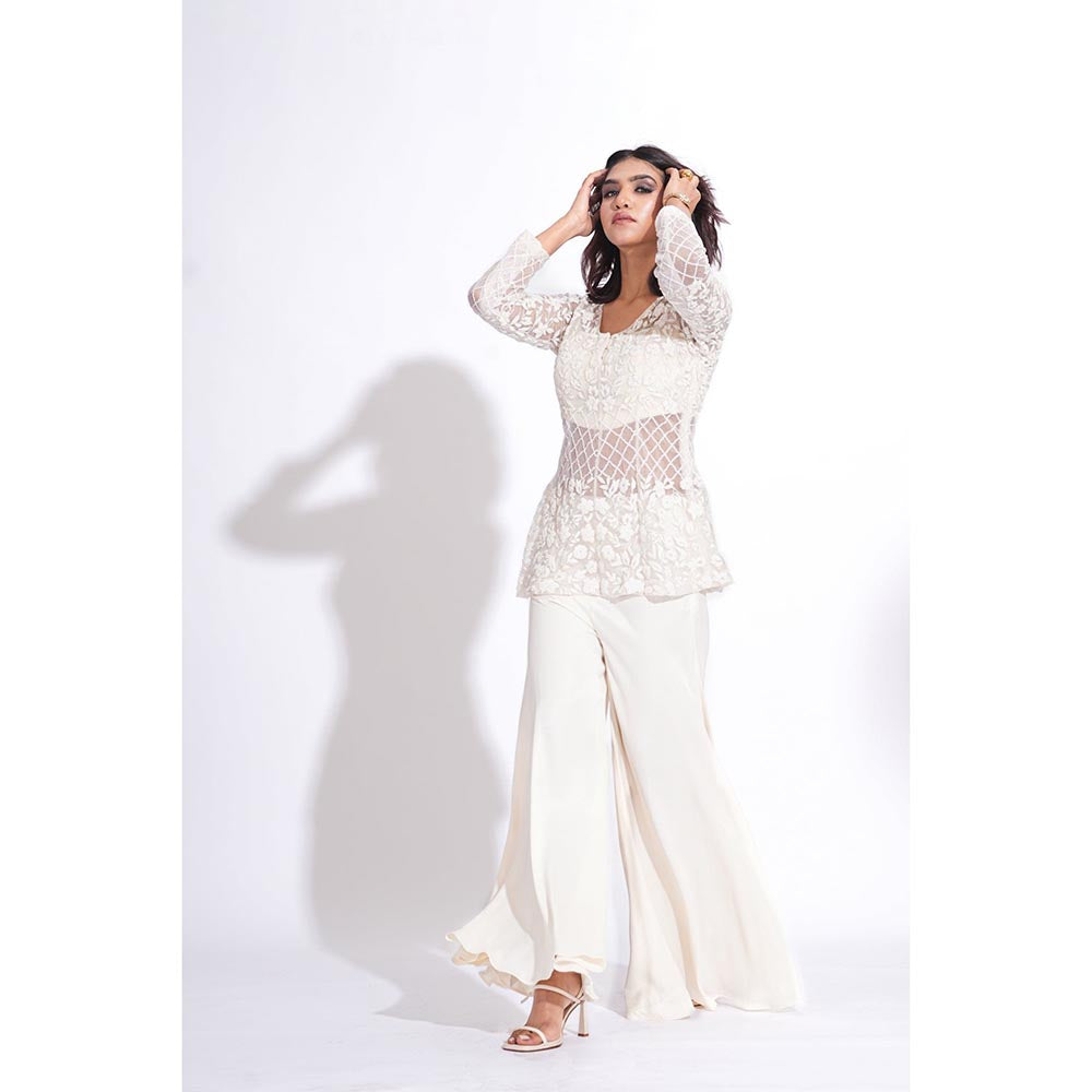 Shruti S Embroidered Off White Kurta With Sharara And Blouse