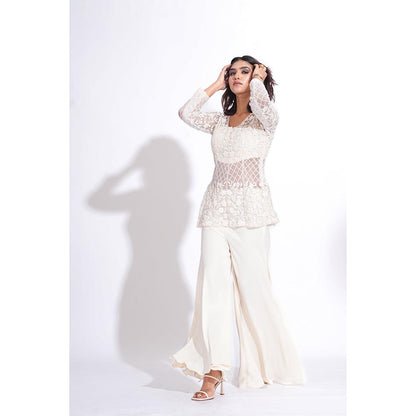 Shruti S Embroidered Off White Kurta With Sharara And Blouse