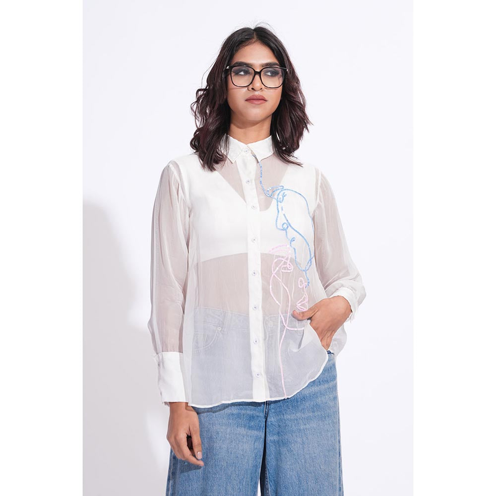 Shruti S Organza Formal White Shirt