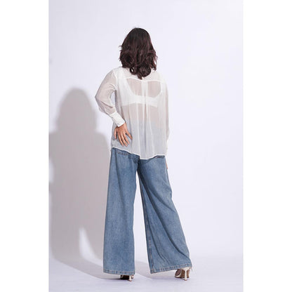 Shruti S Organza Formal White Shirt