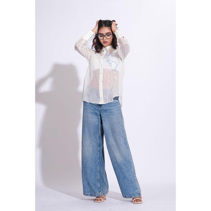 Shruti S Organza Formal White Shirt