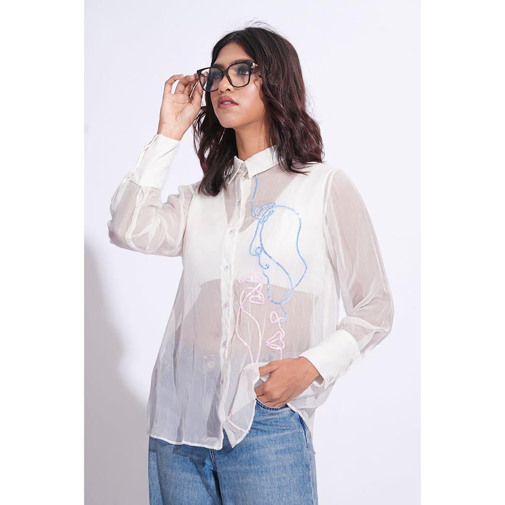 Shruti S Organza Formal White Shirt