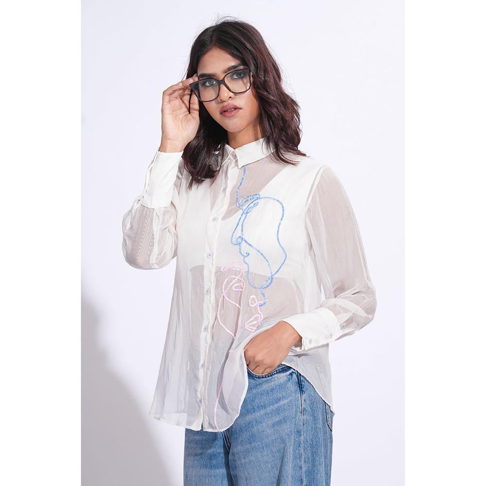 Shruti S Organza Formal White Shirt