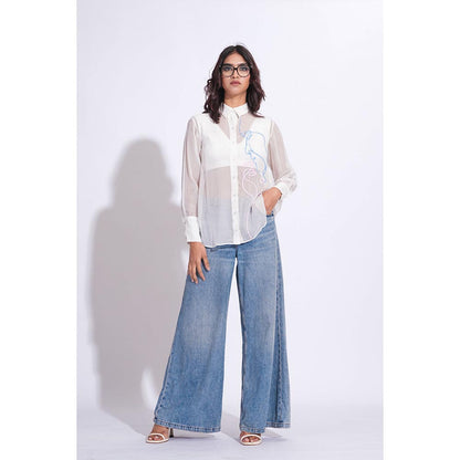 Shruti S Organza Formal White Shirt