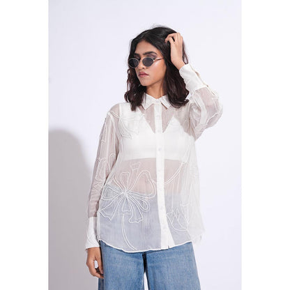 Shruti S Organza Formal White Shirt