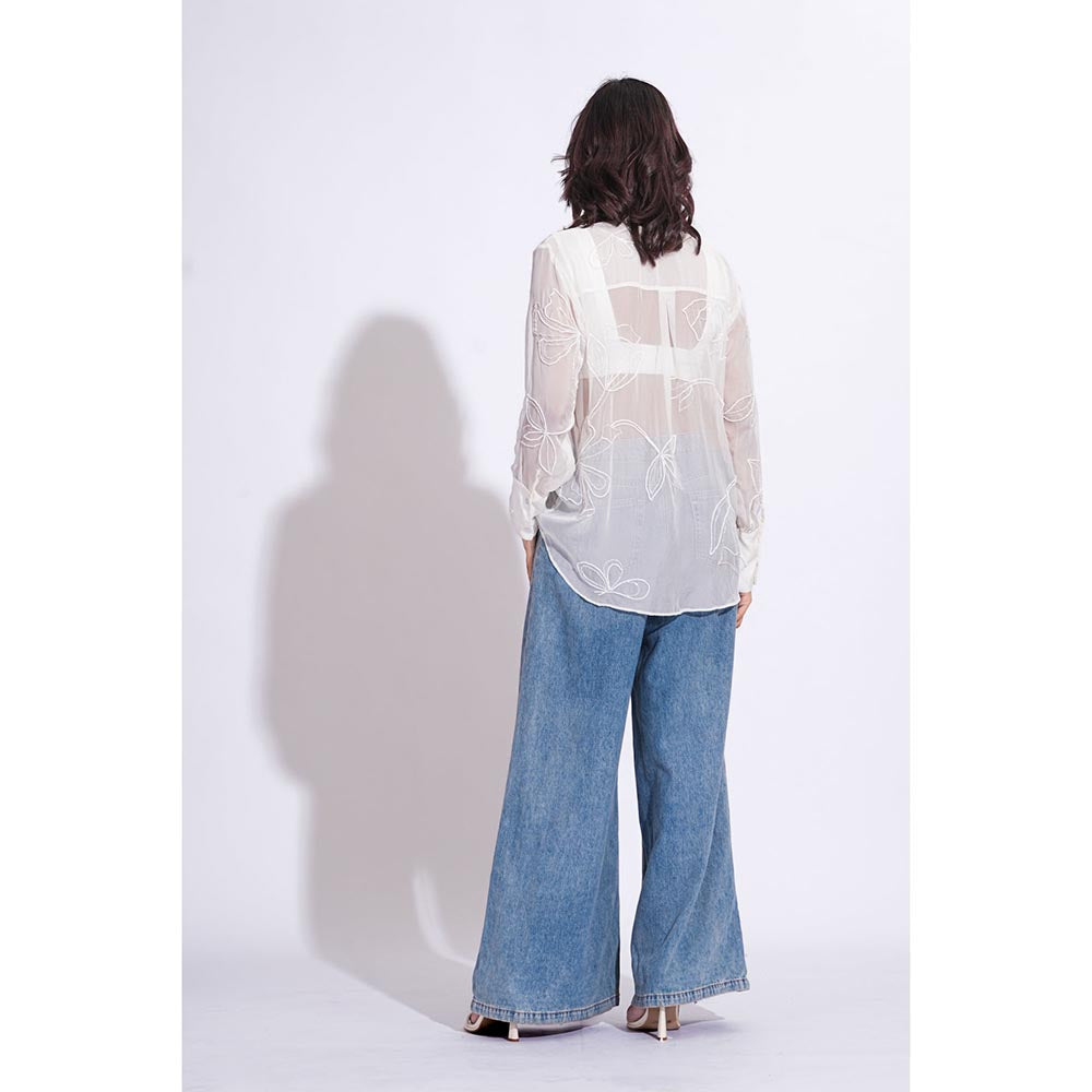 Shruti S Organza Formal White Shirt
