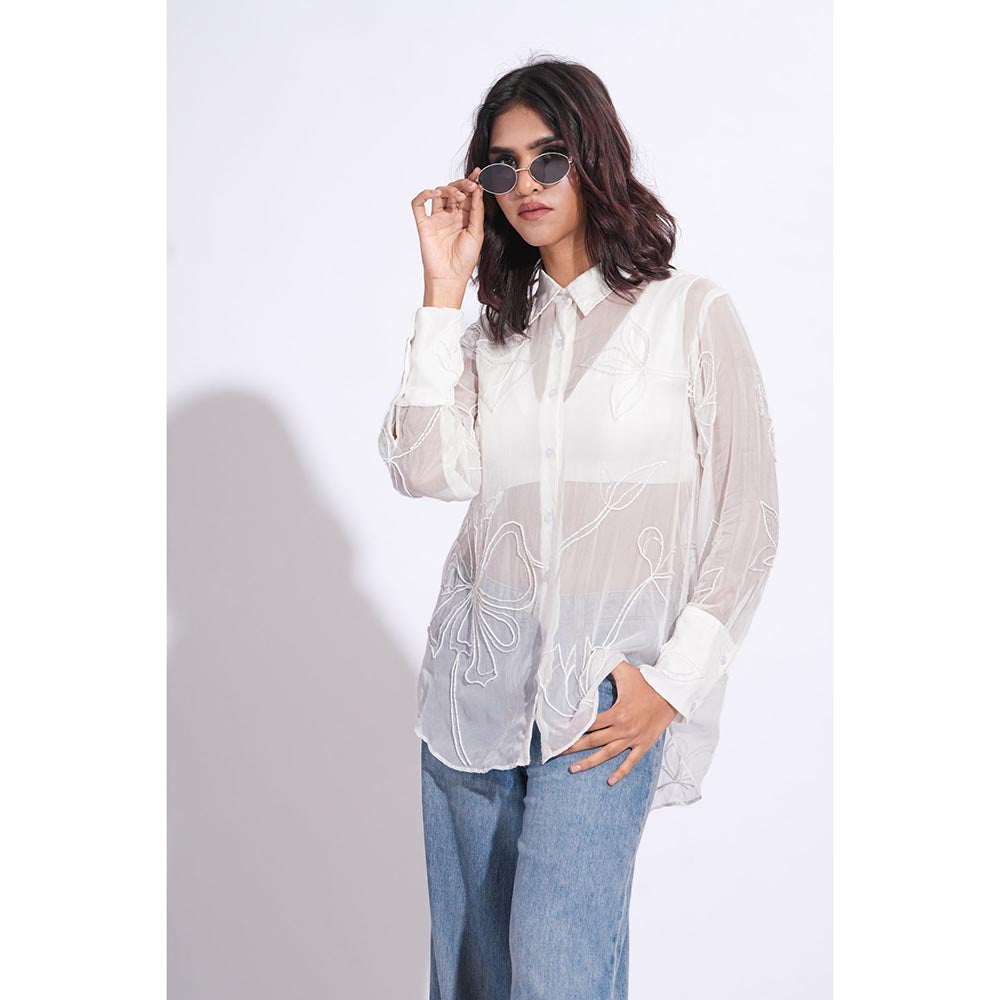 Shruti S Organza Formal White Shirt