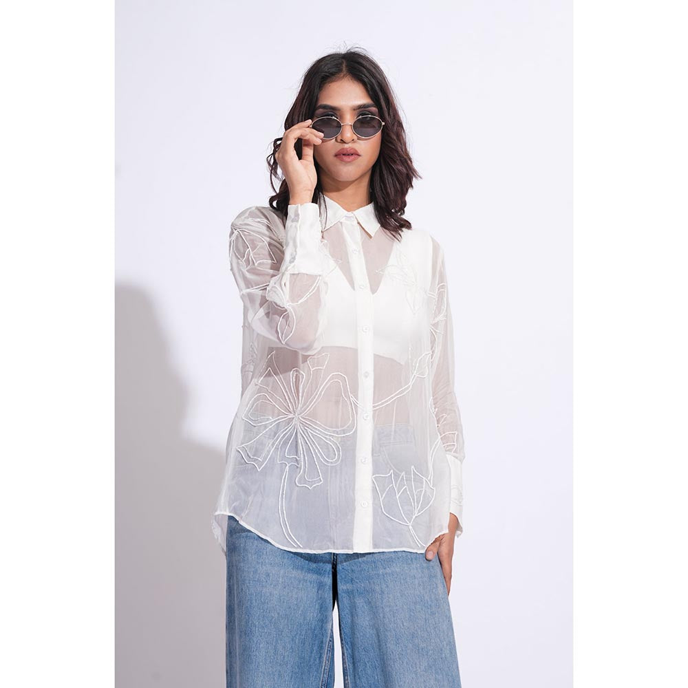 Shruti S Organza Formal White Shirt