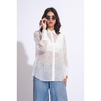 Shruti S Organza Formal White Shirt