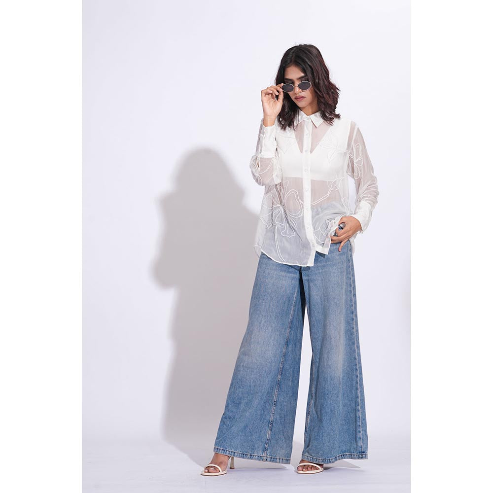 Shruti S Organza Formal White Shirt