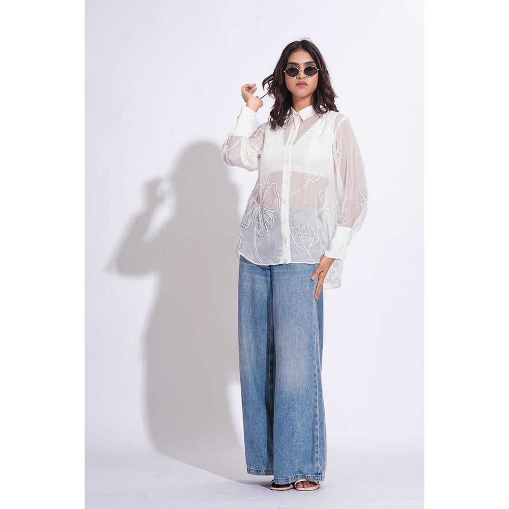 Shruti S Organza Formal White Shirt