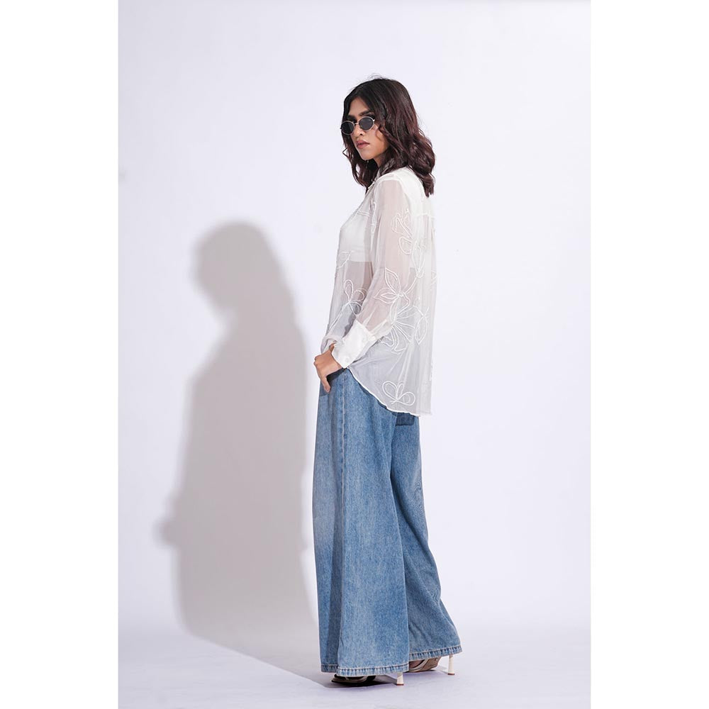 Shruti S Organza Formal White Shirt
