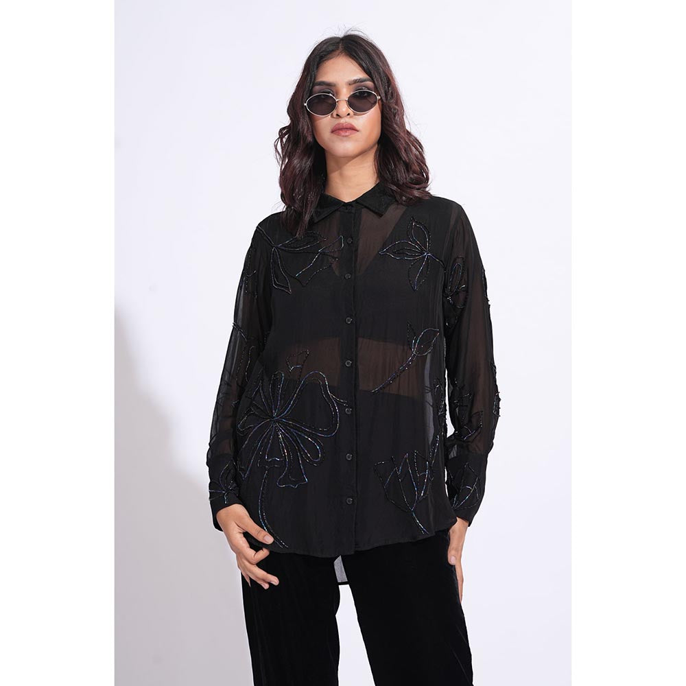 Shruti S Organza Formal Black Shirt