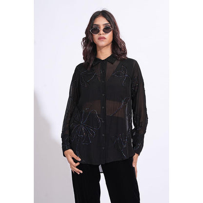Shruti S Organza Formal Black Shirt