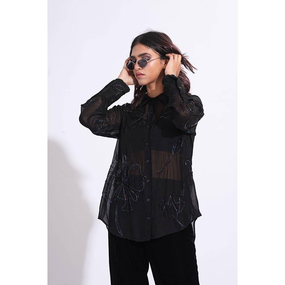 Shruti S Organza Formal Black Shirt