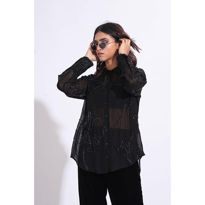 Shruti S Organza Formal Black Shirt