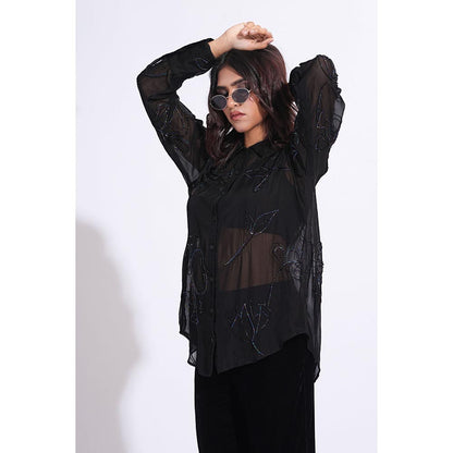 Shruti S Organza Formal Black Shirt
