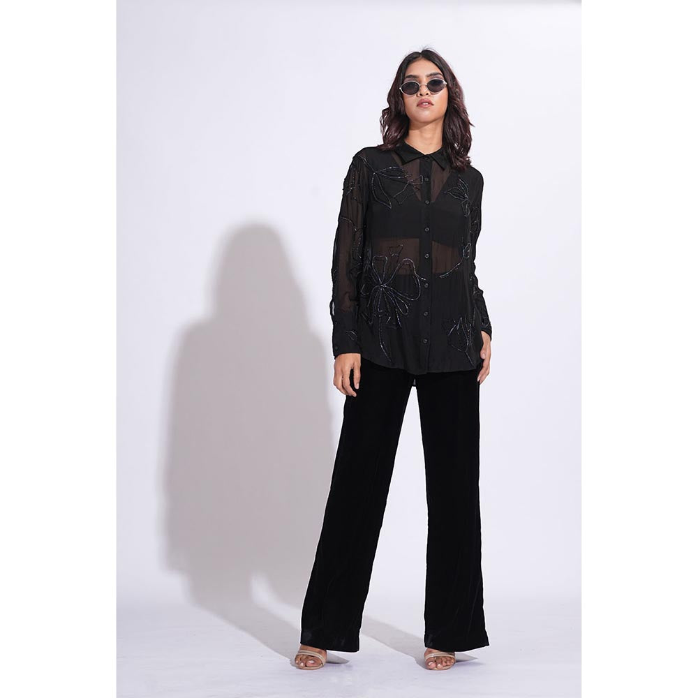 Shruti S Organza Formal Black Shirt