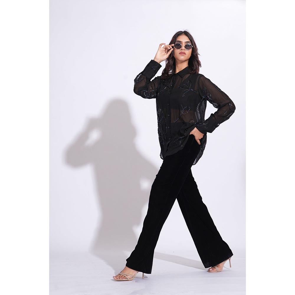 Shruti S Organza Formal Black Shirt