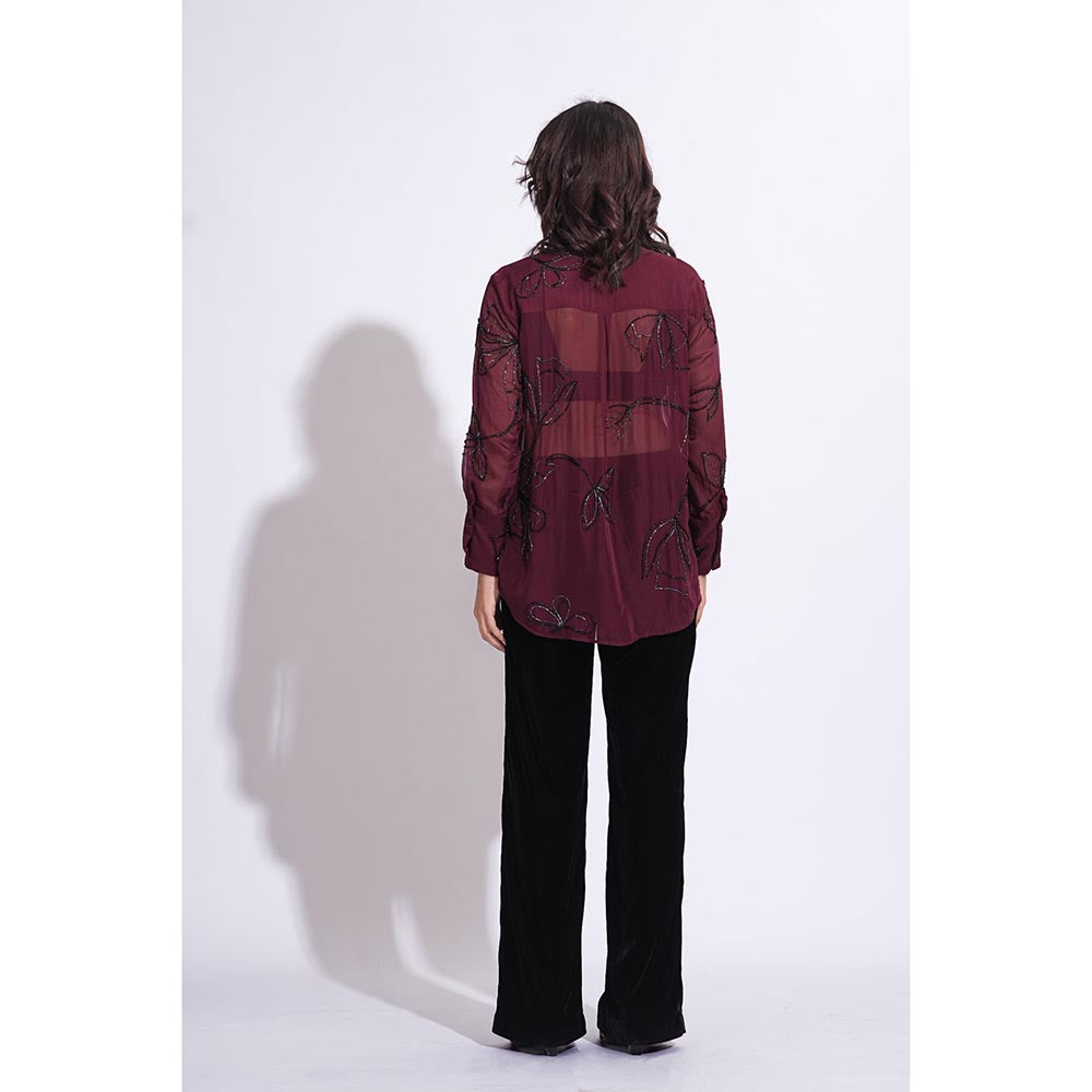 Shruti S Organza Formal Burgundy Shirt