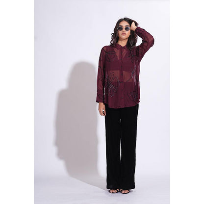 Shruti S Organza Formal Burgundy Shirt