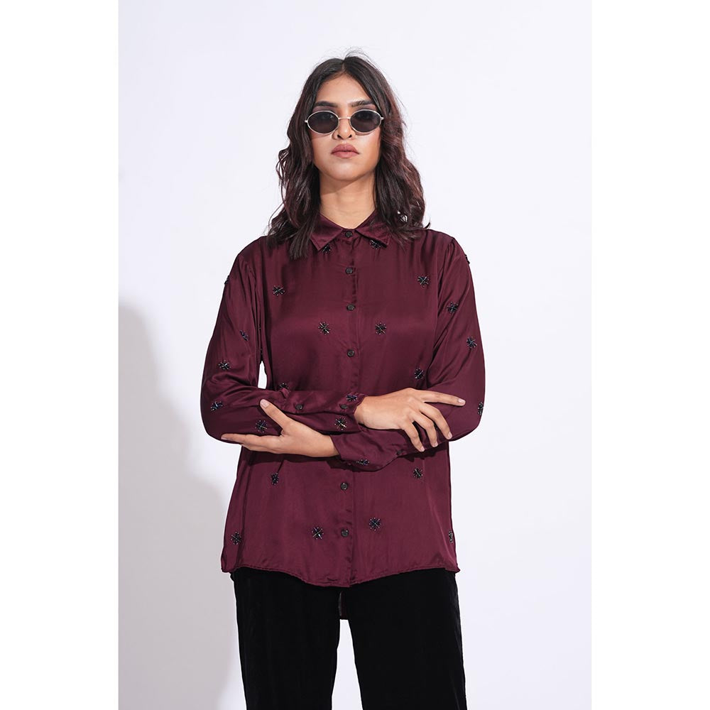 Shruti S Satin Formal Burgundy Shirt