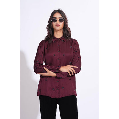 Shruti S Satin Formal Burgundy Shirt
