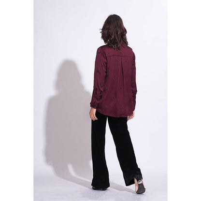 Shruti S Satin Formal Burgundy Shirt