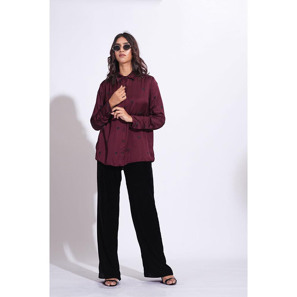 Shruti S Satin Formal Burgundy Shirt
