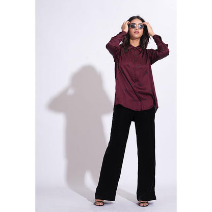 Shruti S Satin Formal Burgundy Shirt