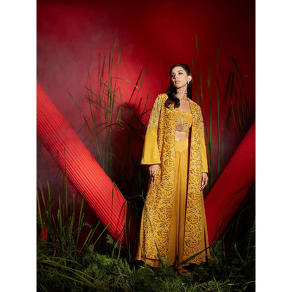 Shreeka Mustard Crepe Silk Embroidered Crepe Jacket (Set of 3)