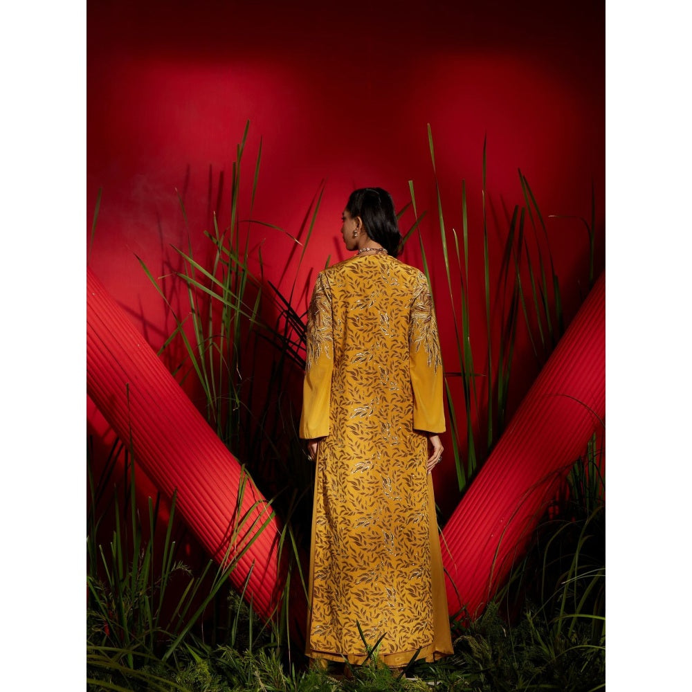 Shreeka Mustard Crepe Silk Embroidered Crepe Jacket (Set of 3)
