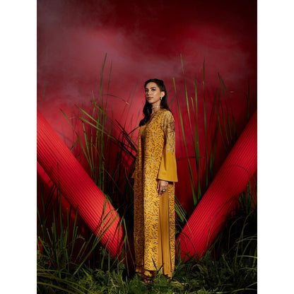 Shreeka Mustard Crepe Silk Embroidered Crepe Jacket (Set of 3)