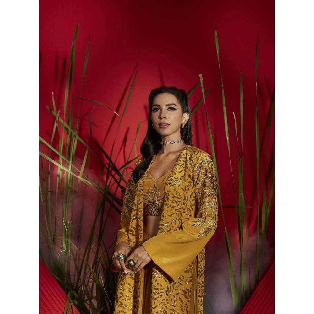 Shreeka Mustard Crepe Silk Embroidered Crepe Jacket (Set of 3)