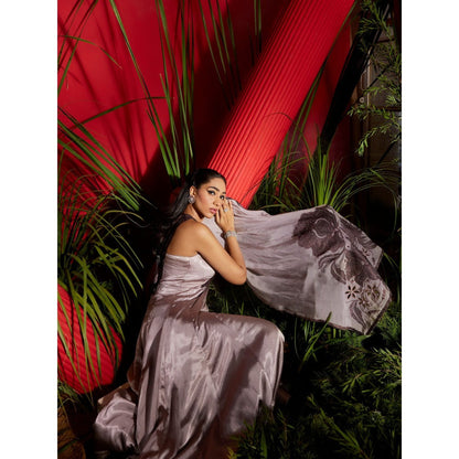 Shreeka Pintuck Detailed Crinkle Satin Anarkali With Embroidered Dupatta (Set of 3)
