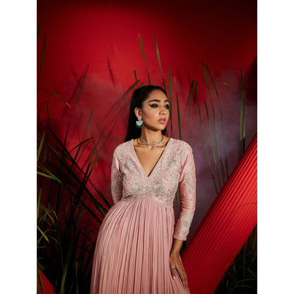 Shreeka Dusky Pink Chander And Georgette Anarkali (Set of 3)