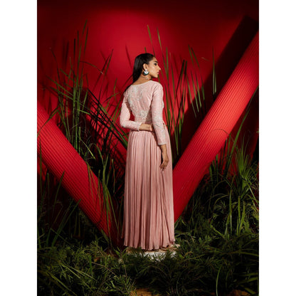 Shreeka Dusky Pink Chander And Georgette Anarkali (Set of 3)