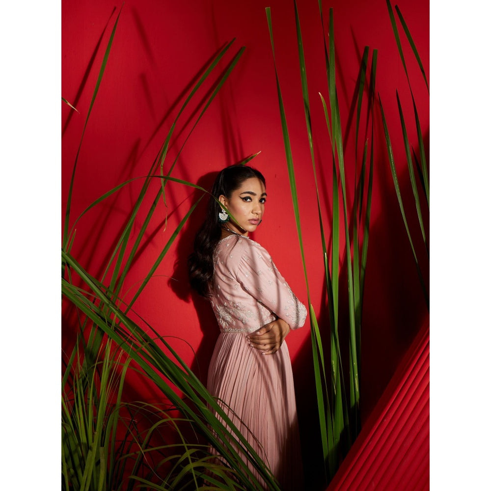 Shreeka Dusky Pink Chander And Georgette Anarkali (Set of 3)