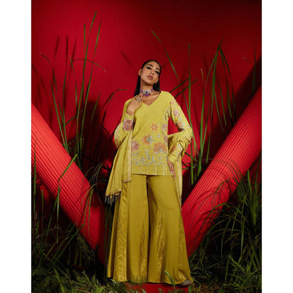 Shreeka Yellow Embroidered Kurta And Shaara Georgette (Set of 3)