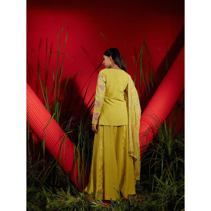 Shreeka Yellow Embroidered Kurta And Shaara Georgette (Set of 3)