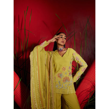Shreeka Yellow Embroidered Kurta And Shaara Georgette (Set of 3)