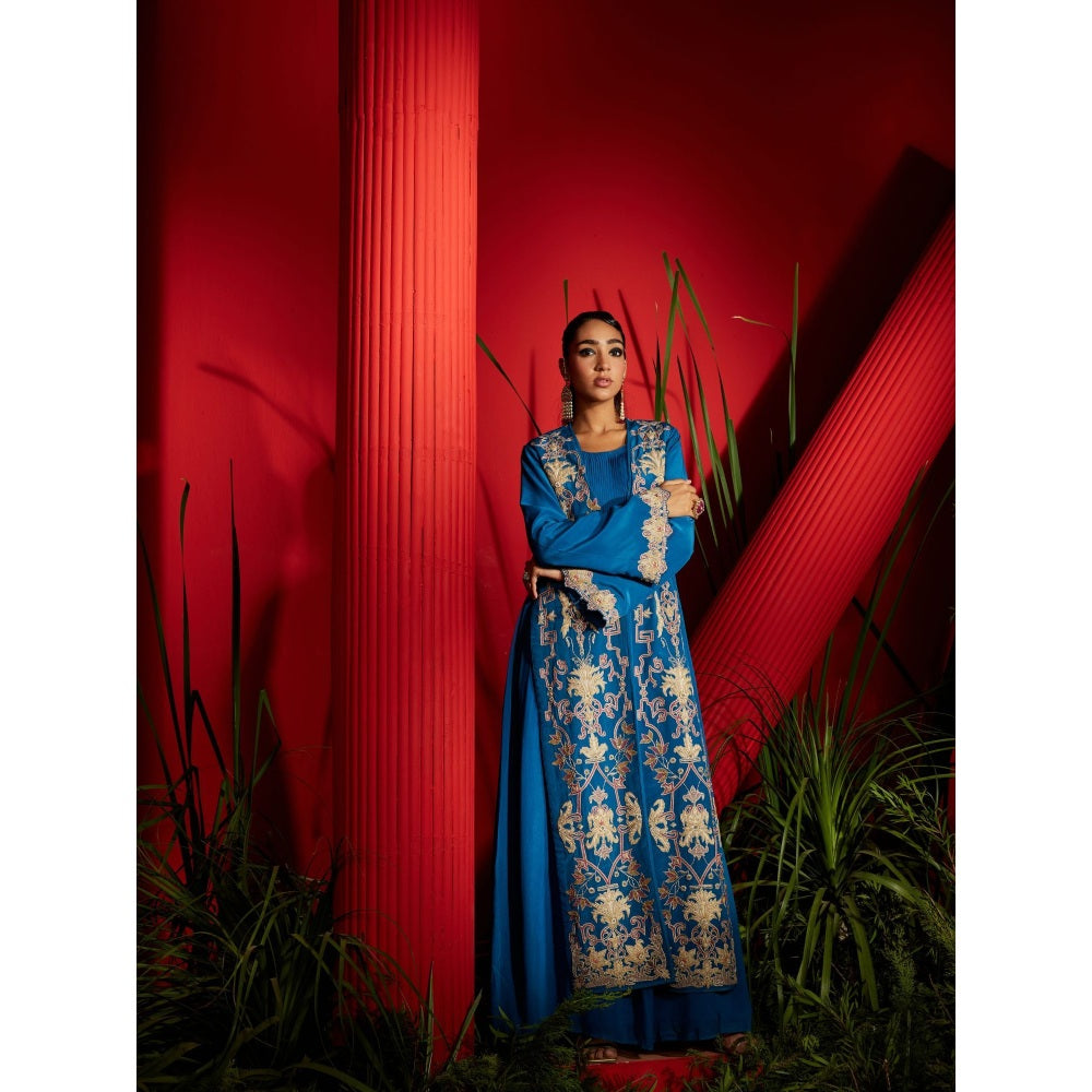 Shreeka Teal Crepe Silk Embroidered Jacket (Set of 2)