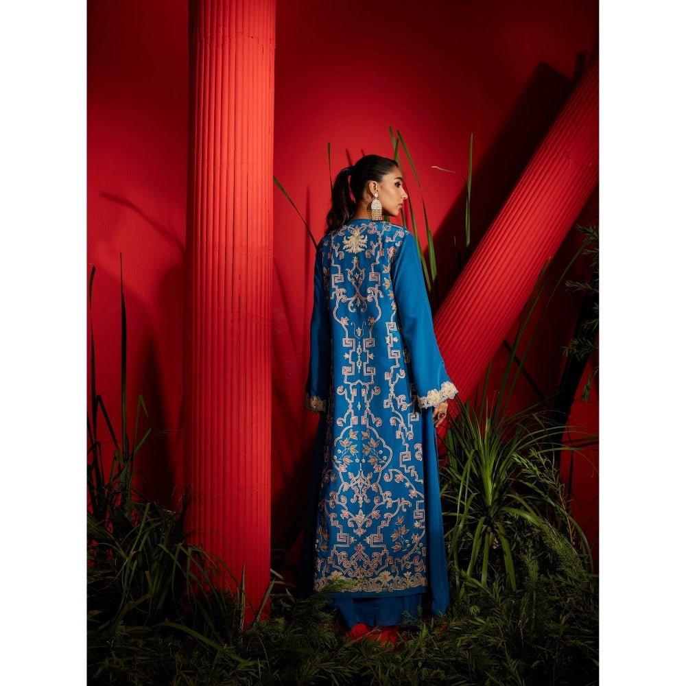 Shreeka Teal Crepe Silk Embroidered Jacket (Set of 2)