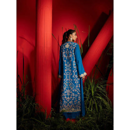 Shreeka Teal Crepe Silk Embroidered Jacket (Set of 2)